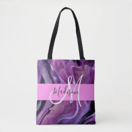 Glam Abstrakt Lila Shimmer Textur Rosa Monogramm Tasche