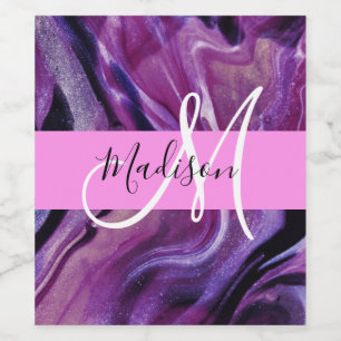 Glam Abstrakt Lila Shimmer Textur Rosa Monogramm Weinetikett