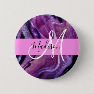 Glam Abstrakter Lila Shimmer Textur Pink Monogramm Button