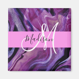 Glam Abstrakter Lila Shimmer Textur Pink Monogramm Magnet