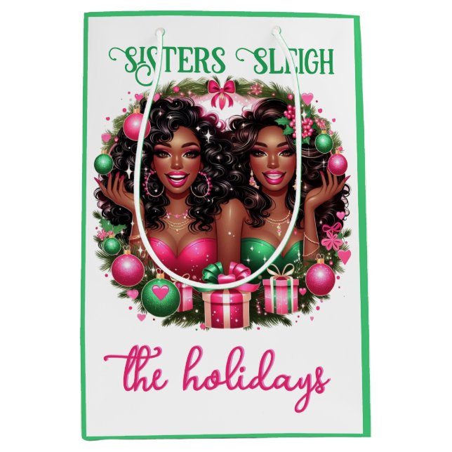 Glam African Women Christmas Pink/Green Mittlere Geschenktüte (Vorderseite)