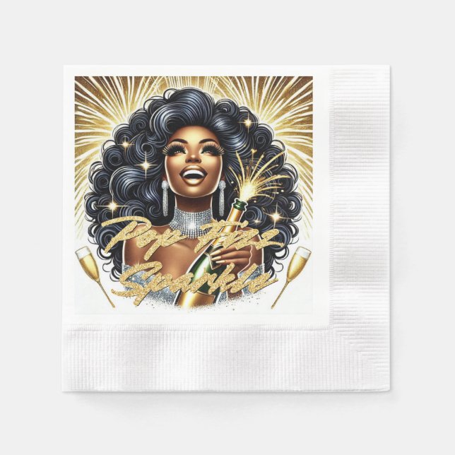 Glam Afrikanische Amerikanerin glücklich Neues Jah Serviette (Vorderseite)