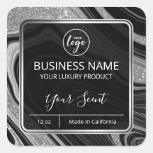 Glam Agate Silver Glitzer Black Candle Labels