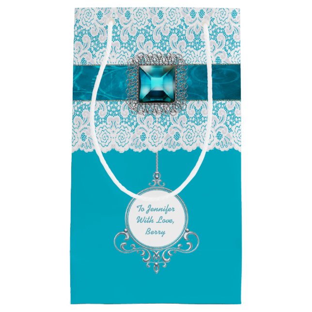 Glam Aqua Bleu et dentelle Cadeau personnalisé Sac (Devant)