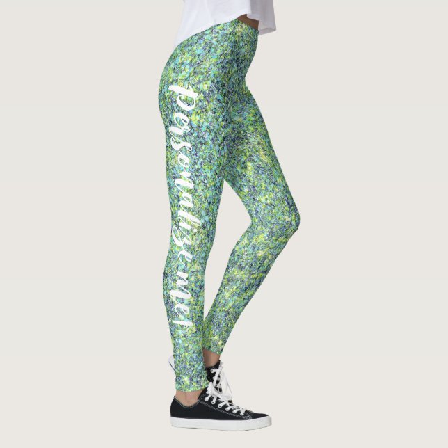Glam Aqua Citron Green Mermaid Glitzer CUSTOM TEXT Leggings (Rechts)