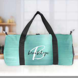 Glam Aqua gebürstetes Metall Schwarz Weiß Monogram Duffle Bag