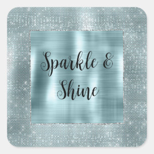 Glam Aqua Glitzer Silber Glanz Quadratischer Aufkleber