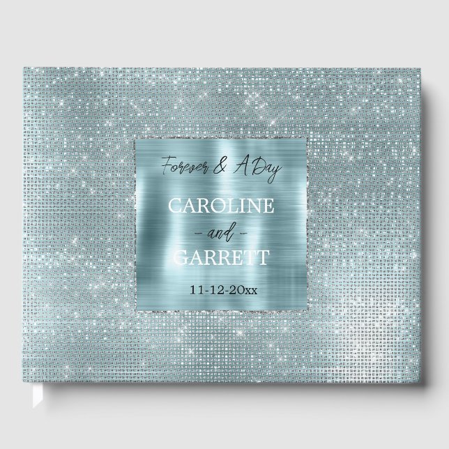 Glam Aqua Glitzy Silver Sparkle Gästebuch (Vorderseite)