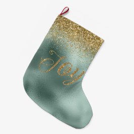 Glam Aqua Green Gold Glitzer Joy Großer Weihnachtsstrumpf