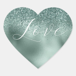 Glam Aqua Pine Green Liebe Herz-Aufkleber