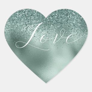 Glam Aqua Pine Green Liebe Herz-Aufkleber