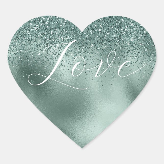 Glam Aqua Pine Green Liebe Herz-Aufkleber (Vorderseite)