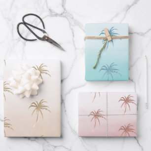 Glam Aqua Rose Gold Tropical Palm Trees Ombre Geschenkpapier Set
