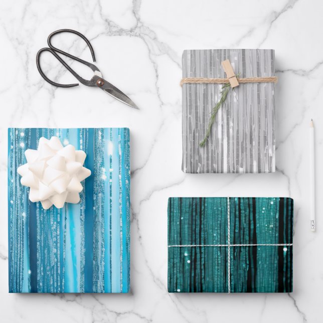 Glam Aqua Sparkle Geschenkpapier Set (Vorderseite)