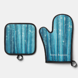 Glam Aqua Sparkle Ofenhandschuh & Topflappen-Set