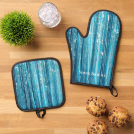 Glam Aqua Sparkle Ofenhandschuh & Topflappen-Set