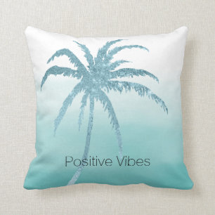 Glam Aqua Tropical Palm Tree Ombre Kissen