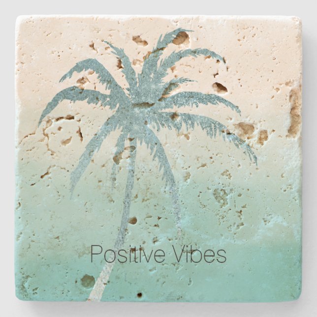 Glam Aqua Tropical Palm Tree Ombre      Steinuntersetzer (Vorderseite)