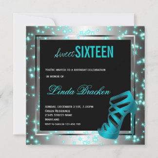 Glam Aqua Twinkle High Heel 16 . Geburtstag Einlad Einladung
