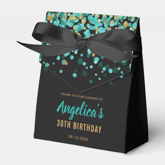 Glam Aquamarin Gold Glitzer Confetti Vielen Dank z Geschenkschachtel (Vorderseite)