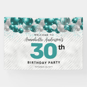 Glam Aquamarin Green Silver Balloon Glitzer Willko Banner