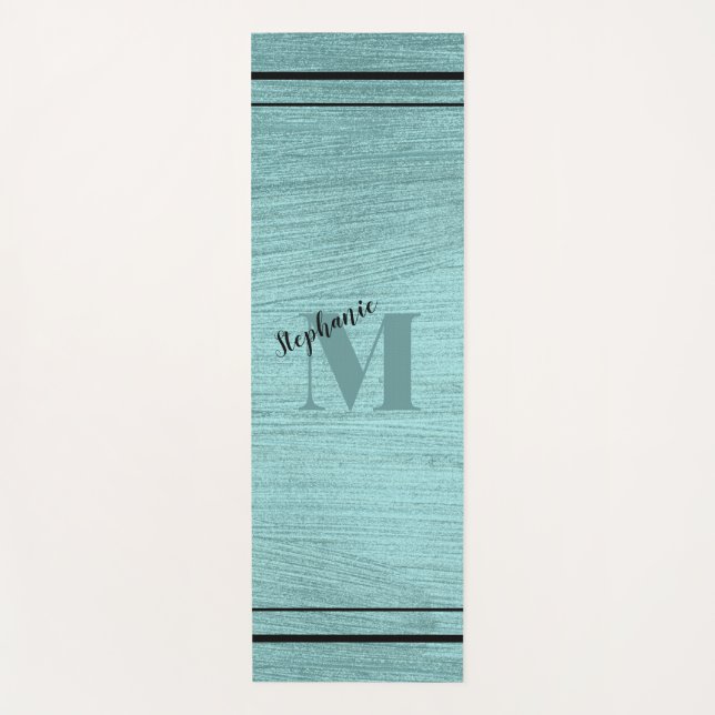 Glam Aquamarin metallisch, schwarz und Mit Monogra Yogamatte (Vorderseite)