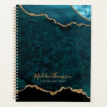 Glam Aquamarin Velvet Agate Geode Gold Script Planer<br><div class="desc">Glam Aquamarin Velvet Agate Geode Gold Script Planner</div>