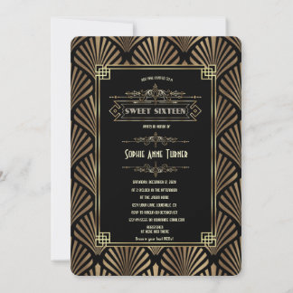 Glam Art Deco Black Gatsby 1920s 16 . Geburtstag Einladung