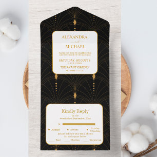 Glam Art Deco Black Gatsby 1920s Style Wedding All In One Einladung