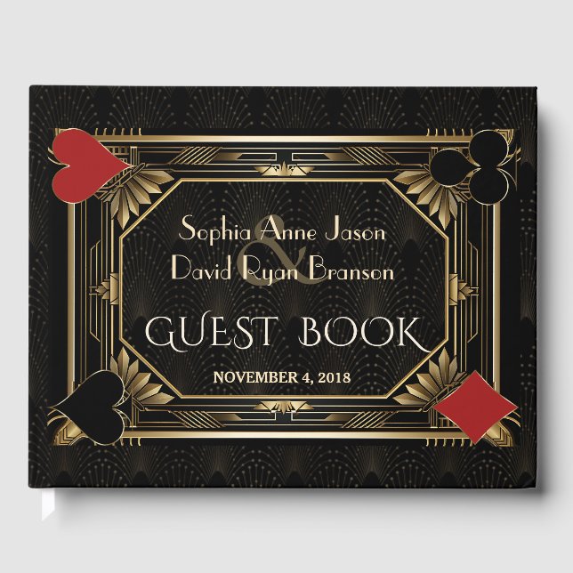 Glam Art Deco Casino Las Vegas Poker Hochzeit Gästebuch (Vorderseite)