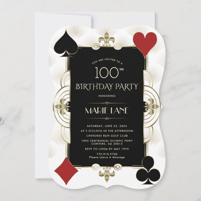 Glam Art Deco Casino Royale Poker Einladung (Vorderseite)