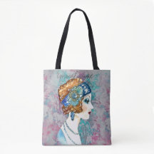 Glam Art Deco Flapper Girl Gray Aquamarine Rose Na