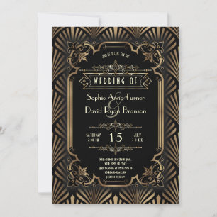 Glam Art Deco Gold Schwarz Gatsby 20er Jahre Stil  Einladung