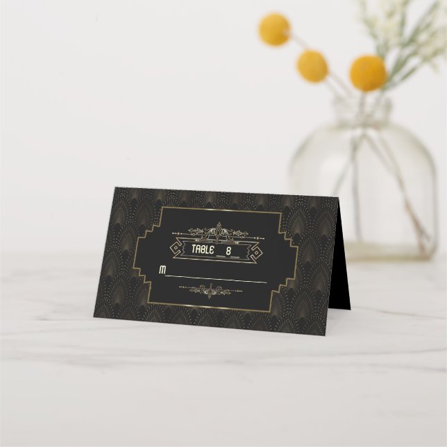Glam Art Deco Great Gatsby Wedding Tischnummer Platzkarte (Rückseite)