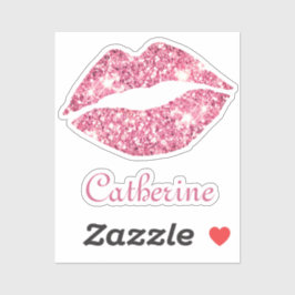 Glam Ästhetik Girly Pink Glitzer Lippen Name Aufkleber