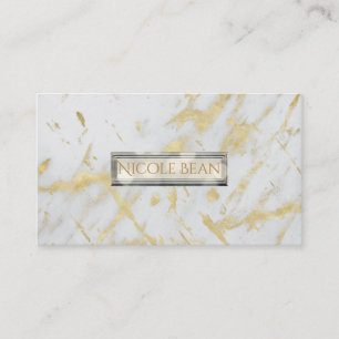 Glam aus weißem und goldfarbenem Marmor Eleganter Visitenkarte