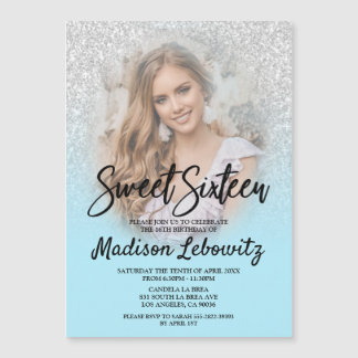 Glam Baby Blue & Glitzer Sweet 16 Foto Einladung