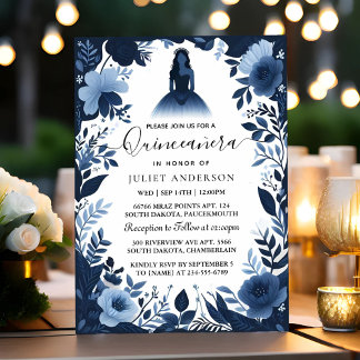 Glam Ball Gown Spark Dark Navy Blue Quinceanera Einladung