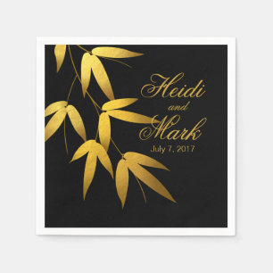 Glam Bamboo Blätter Gold Foil Schwarz Serviette