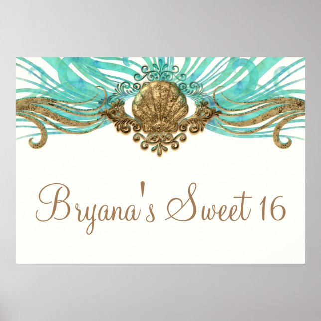 Glam Beach Banner Poster für die Muschel von Gold  (Vorne)