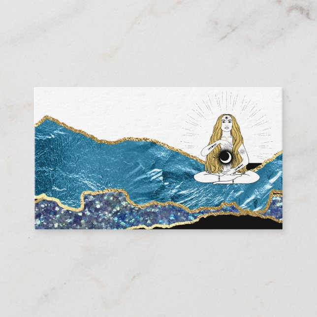*~* Glam Beach Moon Goddess Aquamarin Gold Glitzer Visitenkarte (Vorderseite)