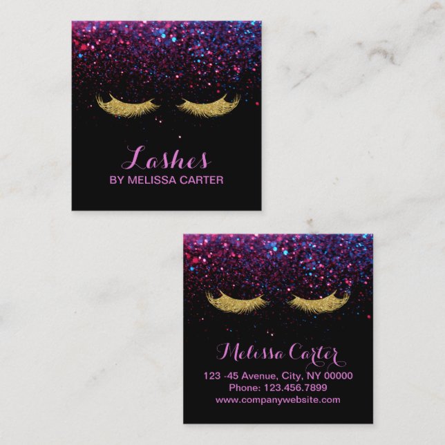 Glam Beauty Salon Makeup Artist Lash Extensions Quadratische Visitenkarte (Vorne/Hinten)