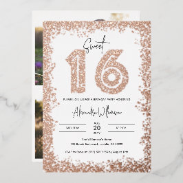 Glam Birthday Party Real Rose Gold Foto Sweet 16 Folieneinladung