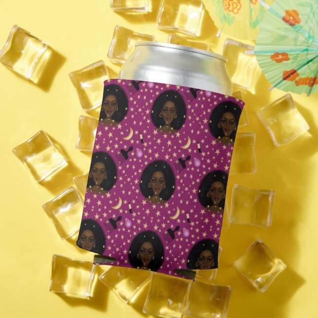 Glam Black Afro Hair Pic Lippenstift Rosa Mond Dosenkühler (In Situ Sommer)