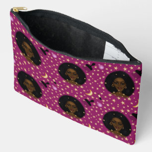 Glam Black Afro Hair Pic Lippenstift Rosa Mond Zubehörtasche