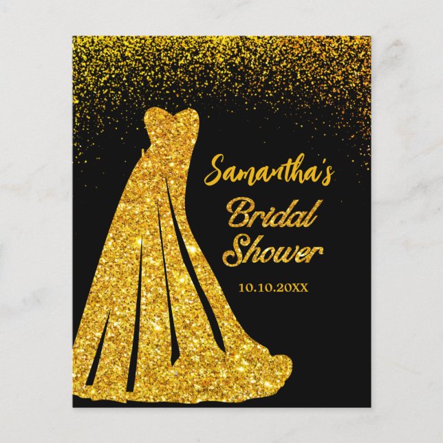 Glam Black and Gold Glitzer Dress Brautparty (Vorderseite)