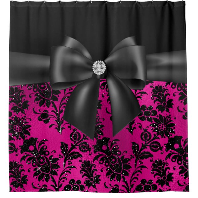 Glam Black Bow-Black Stencil-Hot Pink Duschvorhang (Vorderseite)