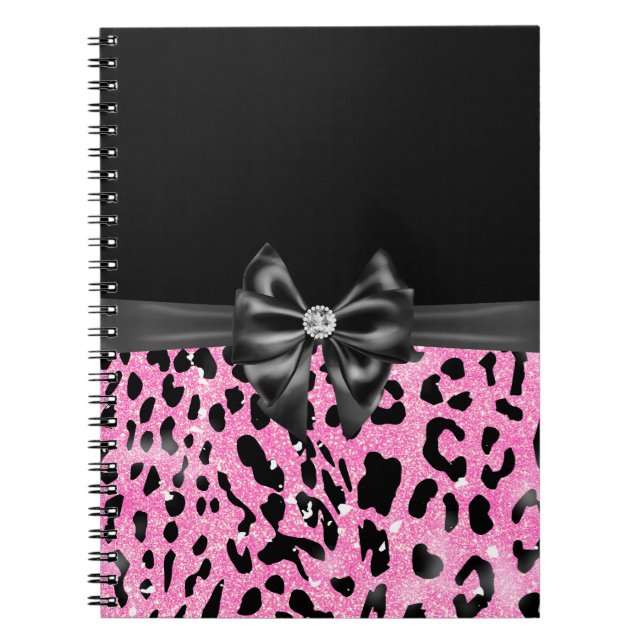 Glam Black Bow Diamond Pink Glitzer Leopard Notizblock (Vorderseite)