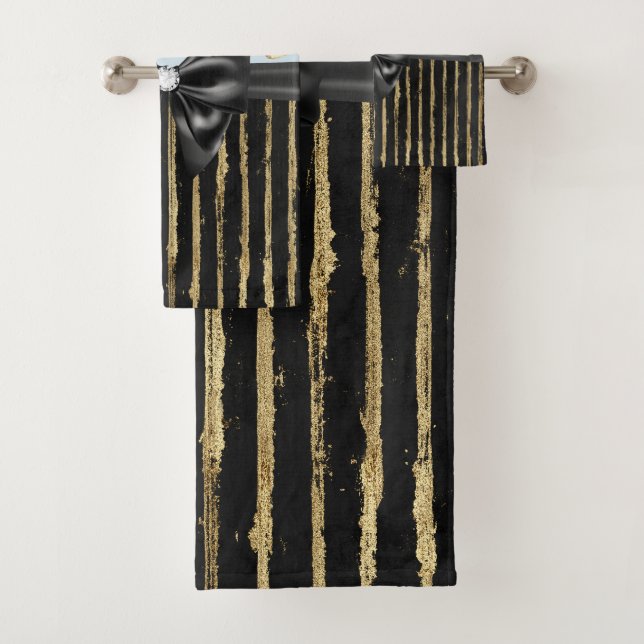 Glam Black Bow Gold Butterflies & Stripes (En situation)