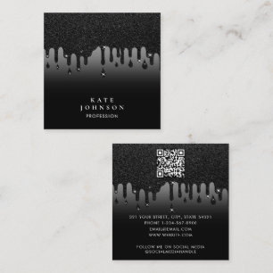Glam Black Driving Glitzer QR Code Social Media Quadratische Visitenkarte